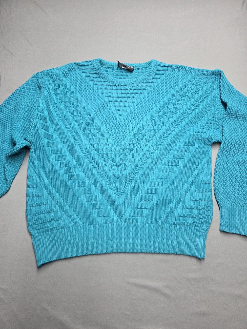 Vintage Sears Men’s Knit Sweater Teal Turquoise Chevron Textured Retro